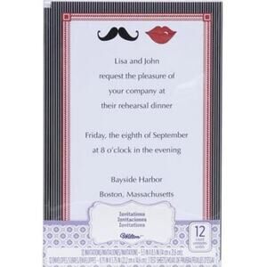 12 Wiltom Lips & Mustache Printable Wedding Engagement Bridal Shower Invitations